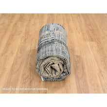 Load image into Gallery viewer, 8&#39;x10&#39; Black and Gray, Ghazni Wool and Silk Modern Colorful Stripe Design, Hand Knotted, Oriental Rug FWR389202
