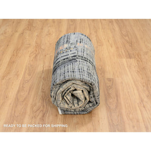 8'x10' Black and Gray, Ghazni Wool and Silk Modern Colorful Stripe Design, Hand Knotted, Oriental Rug FWR389202