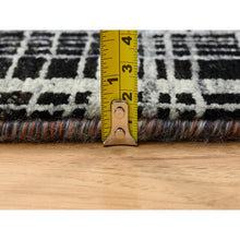 Load image into Gallery viewer, 8&#39;x10&#39; Black and Gray, Ghazni Wool and Silk Modern Colorful Stripe Design, Hand Knotted, Oriental Rug FWR389202