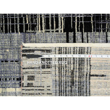 Load image into Gallery viewer, 8&#39;x10&#39; Black And Gray, Ghazni Wool And Silk Modern Colorful Stripe Design, Hand Knotted, Oriental Rug FWR389202