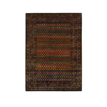 Load image into Gallery viewer, 4&#39;x6&#39; Black, Sarouk Mir Inspired With Repetitive Boteh Design, Wool and Sari Silk Hand Knotted, Oriental Rug FWR389268