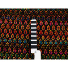 Load image into Gallery viewer, 4&#39;x6&#39; Black, Sarouk Mir Inspired With Repetitive Boteh Design, Wool And Sari Silk Hand Knotted, Oriental Rug FWR389268
