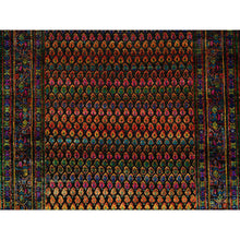Load image into Gallery viewer, 4&#39;x6&#39; Black, Sarouk Mir Inspired With Repetitive Boteh Design, Wool and Sari Silk Hand Knotted, Oriental Rug FWR389268