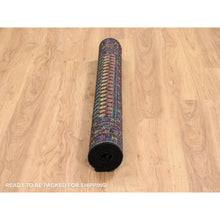 Load image into Gallery viewer, 4&#39;x6&#39; Black, Sarouk Mir Inspired With Repetitive Boteh Design, Wool And Sari Silk Hand Knotted, Oriental Rug FWR389268