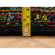 Load image into Gallery viewer, 4&#39;x6&#39; Black, Sarouk Mir Inspired With Repetitive Boteh Design, Wool And Sari Silk Hand Knotted, Oriental Rug FWR389268