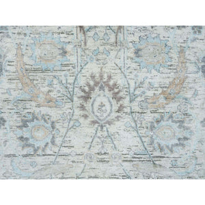 2'7"x8'2" Ivory, Hand Knotted Sickle Leaf Design, Soft Pile Silk With Textured Wool, Runner Oriental Rug FWR389316