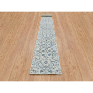 2'6"x18'2" Ivory, Tabriz Vase With Pomegranate Design, Silk With Textured Wool Hand Knotted, XL Runner Oriental Rug FWR389340