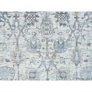 2'6"x18'2" Ivory, Tabriz Vase With Pomegranate Design, Silk With Textured Wool Hand Knotted, XL Runner Oriental Rug FWR389340