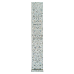 2'6"x20' Ivory, Sickle Leaf Design Soft Pile, Silk With Textured Wool Hand Knotted, XL Runner Oriental Rug FWR389346
