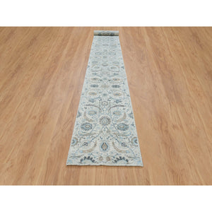 2'6"x20' Ivory, Sickle Leaf Design Soft Pile, Silk With Textured Wool Hand Knotted, XL Runner Oriental Rug FWR389346