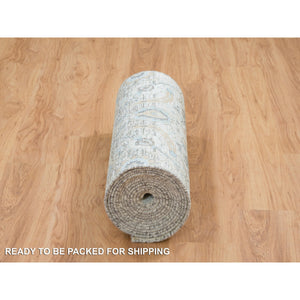 2'6"x20' Ivory, Sickle Leaf Design Soft Pile, Silk With Textured Wool Hand Knotted, XL Runner Oriental Rug FWR389346