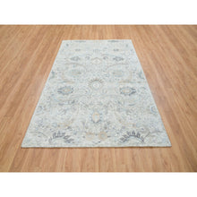 Load image into Gallery viewer, 6&#39;1&quot;x9&#39; Ivory, Silk With Textured Wool Hand Knotted, Sickle Leaf Design Soft Pile, Oriental Rug FWR389388