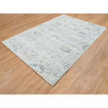 Load image into Gallery viewer, 6&#39;1&quot;x9&#39; Ivory, Silk With Textured Wool Hand Knotted, Sickle Leaf Design Soft Pile, Oriental Rug FWR389388