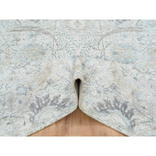 Load image into Gallery viewer, 6&#39;1&quot;x9&#39; Ivory, Silk With Textured Wool Hand Knotted, Sickle Leaf Design Soft Pile, Oriental Rug FWR389388