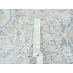 6'1"x9' Ivory, Silk With Textured Wool Hand Knotted, Sickle Leaf Design Soft Pile, Oriental Rug FWR389388