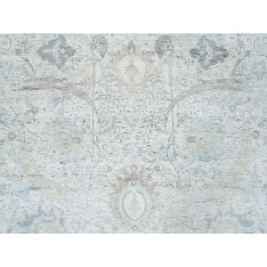 6'1"x9' Ivory, Silk With Textured Wool Hand Knotted, Sickle Leaf Design Soft Pile, Oriental Rug FWR389388