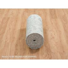 Load image into Gallery viewer, 2&#39;6&quot;x23&#39;10&quot; Ivory, Silk With Textured Wool Hand Knotted, Sickle Leaf Design Soft Pile, Xl Runner Oriental Rug FWR389418