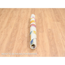 Load image into Gallery viewer, 5&#39;x5&#39; Colorful, Modern Abstract Motifs with Painter&#39;s Brush Strokes, Wool and Sari Silk Hand Knotted, Round Oriental Rug FWR389436