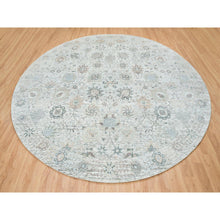 Load image into Gallery viewer, 14&#39;x14&#39; Ivory, Tabriz Vase With Pomegranate Design, Silk With Textured Wool Hand Knotted, Round Oriental Rug FWR389466