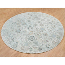 Load image into Gallery viewer, 14&#39;x14&#39; Ivory, Tabriz Vase With Pomegranate Design, Silk With Textured Wool Hand Knotted, Round Oriental Rug FWR389466