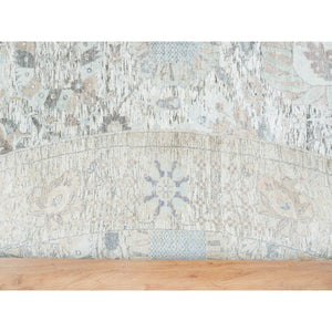 14'x14' Ivory, Tabriz Vase With Pomegranate Design, Silk With Textured Wool Hand Knotted, Round Oriental Rug FWR389466