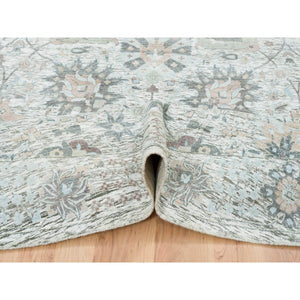 14'x14' Ivory, Tabriz Vase With Pomegranate Design, Silk With Textured Wool Hand Knotted, Round Oriental Rug FWR389466