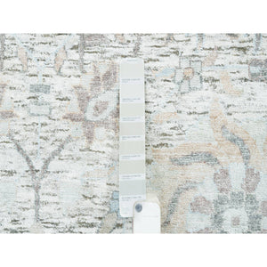 14'x14' Ivory, Tabriz Vase With Pomegranate Design, Silk With Textured Wool Hand Knotted, Round Oriental Rug FWR389466