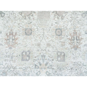 14'x14' Ivory, Tabriz Vase With Pomegranate Design, Silk With Textured Wool Hand Knotted, Round Oriental Rug FWR389466
