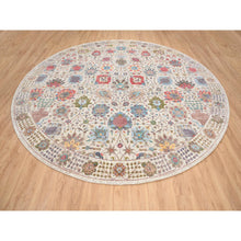 Load image into Gallery viewer, 14&#39;x14&#39; Colorful, Tabriz Vase With Flower Design, Silk With Textured Wool Hand Knotted, Round Oriental Rug FWR389472