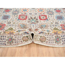 Load image into Gallery viewer, 14&#39;x14&#39; Colorful, Tabriz Vase With Flower Design, Silk With Textured Wool Hand Knotted, Round Oriental Rug FWR389472