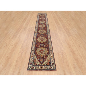 2'7"x16' Terracotta Red, Hand Knotted Antiqued Fine Heriz Re-Creation Densely Woven, Natural Dyes Hand Spun Wool, XL Runner Oriental Rug FWR389796