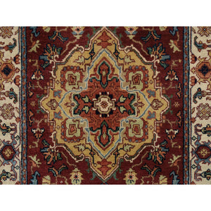 2'7"x16' Terracotta Red, Hand Knotted Antiqued Fine Heriz Re-Creation Densely Woven, Natural Dyes Hand Spun Wool, XL Runner Oriental Rug FWR389796