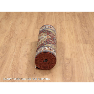 2'7"x16' Terracotta Red, Hand Knotted Antiqued Fine Heriz Re-Creation Densely Woven, Natural Dyes Hand Spun Wool, XL Runner Oriental Rug FWR389796