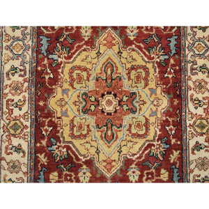 2'6"x18'2" Terracotta Red, Hand Spun Wool Hand Knotted, Antiqued Fine Heriz Re-Creation, Densely Woven Natural Dyes, XL Runner Oriental Rug FWR389820