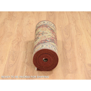 2'6"x18'2" Terracotta Red, Hand Spun Wool Hand Knotted, Antiqued Fine Heriz Re-Creation, Densely Woven Natural Dyes, XL Runner Oriental Rug FWR389820
