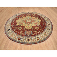 Load image into Gallery viewer, 10&#39;x10&#39; Terracotta Red, Densely Woven Natural Dyes, Hand Spun Wool Hand Knotted, Antiqued Fine Heriz Re-creation, Round Oriental Rug FWR389844