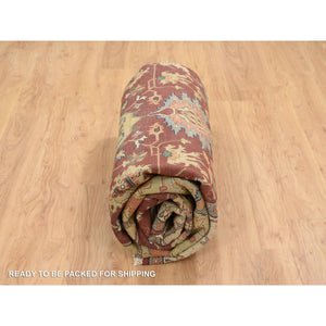 10'x10' Terracotta Red, Densely Woven Natural Dyes, Hand Spun Wool Hand Knotted, Antiqued Fine Heriz Re-creation, Round Oriental Rug FWR389844