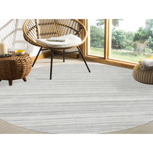 9'9"x9'9" Platinum Gray and Cream, Plain Hand Loomed Undyed Natural Wool, Modern Design Thick and Plush, Round Oriental Rug FWR389880