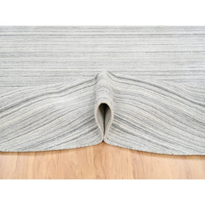 9'9"x9'9" Platinum Gray and Cream, Plain Hand Loomed Undyed Natural Wool, Modern Design Thick and Plush, Round Oriental Rug FWR389880