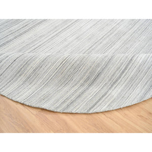 9'9"x9'9" Platinum Gray and Cream, Plain Hand Loomed Undyed Natural Wool, Modern Design Thick and Plush, Round Oriental Rug FWR389880