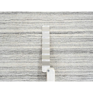 9'9"x9'9" Platinum Gray and Cream, Plain Hand Loomed Undyed Natural Wool, Modern Design Thick and Plush, Round Oriental Rug FWR389880