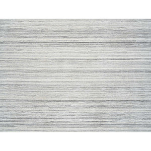 9'9"x9'9" Platinum Gray and Cream, Plain Hand Loomed Undyed Natural Wool, Modern Design Thick and Plush, Round Oriental Rug FWR389880