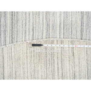 9'9"x9'9" Platinum Gray and Cream, Plain Hand Loomed Undyed Natural Wool, Modern Design Thick and Plush, Round Oriental Rug FWR389880