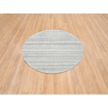 Load image into Gallery viewer, 5&#39;10&quot;x5&#39;10&quot; Platinum Gray And Cream, Plain Hand Loomed Undyed Natural Wool, Modern Design Thick And Plush, Round Oriental Rug FWR389904