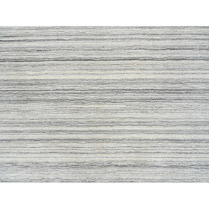5'10"x5'10" Platinum Gray And Cream, Plain Hand Loomed Undyed Natural Wool, Modern Design Thick And Plush, Round Oriental Rug FWR389904