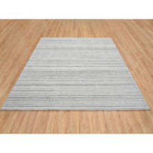 Load image into Gallery viewer, 8&#39;1&quot;x8&#39;1&quot; Platinum Gray And Cream, Plain Hand Loomed Undyed Natural Wool, Modern Design Thick And Plush, Square Oriental Rug FWR389940
