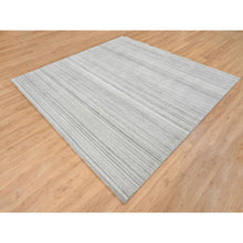 Load image into Gallery viewer, 8&#39;1&quot;x8&#39;1&quot; Platinum Gray and Cream, Plain Hand Loomed Undyed Natural Wool, Modern Design Thick and Plush, Square Oriental Rug FWR389940