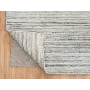 8'1"x8'1" Platinum Gray and Cream, Plain Hand Loomed Undyed Natural Wool, Modern Design Thick and Plush, Square Oriental Rug FWR389940