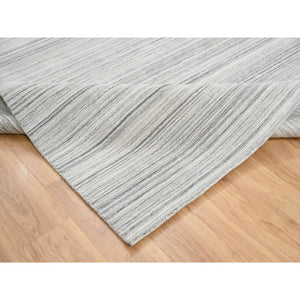 8'1"x8'1" Platinum Gray and Cream, Plain Hand Loomed Undyed Natural Wool, Modern Design Thick and Plush, Square Oriental Rug FWR389940