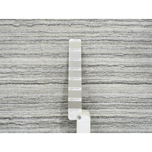8'1"x8'1" Platinum Gray and Cream, Plain Hand Loomed Undyed Natural Wool, Modern Design Thick and Plush, Square Oriental Rug FWR389940